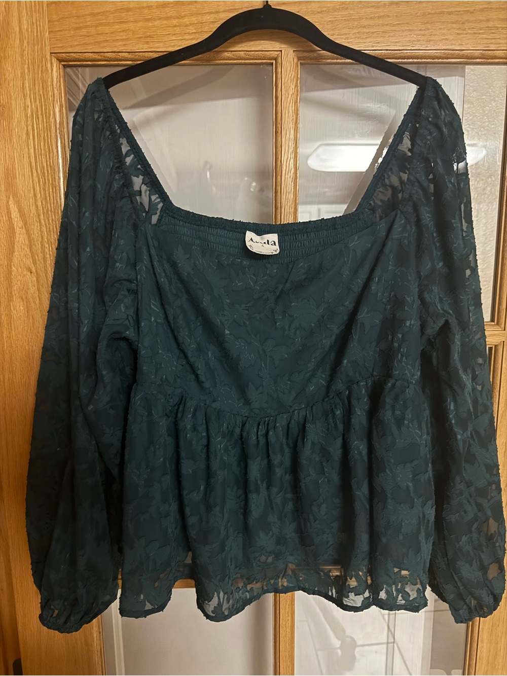 ARULA Dark Teal Floral Lace Peplum Blouse
